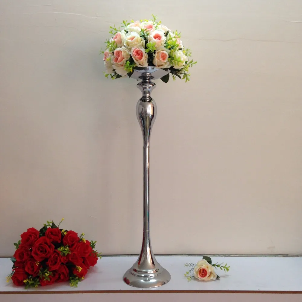 Grand et grand vase en forme de trompette en argent de meilleure qualité pour centres de table de mariage/vase de mariage