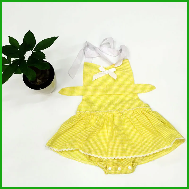 preço barato venda quente macacão de bebê meninas vestidos outfits bebê criança vestidos amarelos adoráveis ​​brancos crianças arco bodysuits frete grátis