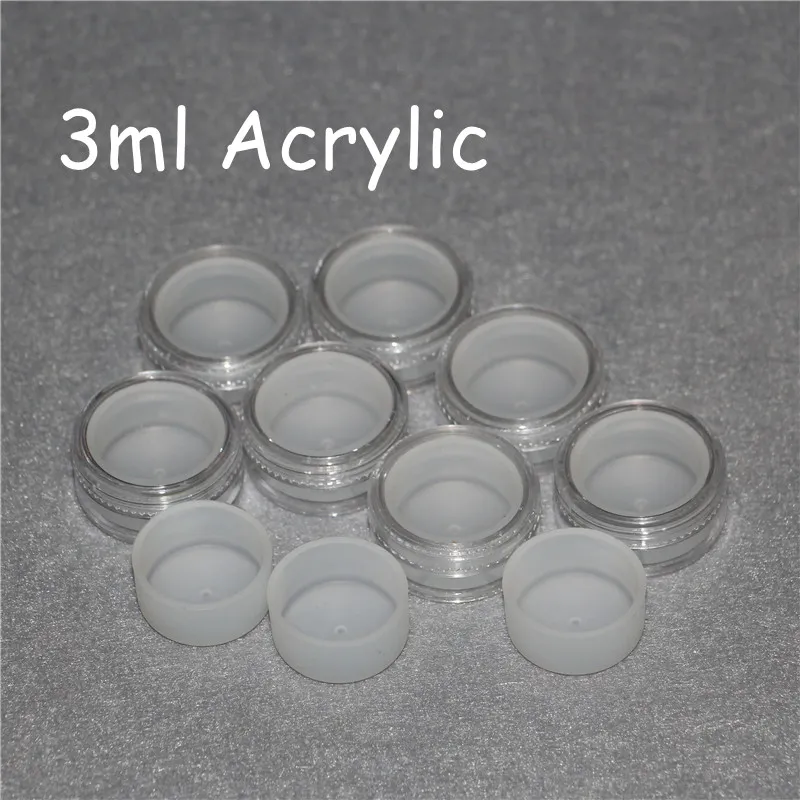 MOQ 20st Acrylic Silicone Wax Container Silicone Jar 3ML vaxbehållare dab bho plastklart akryl silikon burkar5657190