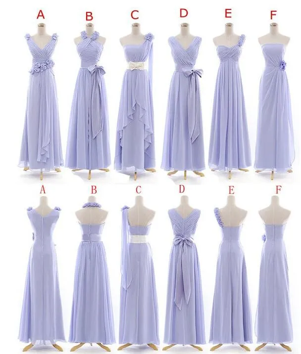 6 styles robes de demoiselle d'honneur en mousseline de soie sur mesure modestes longueur de plancher robes d'invité de mariage taille nationale demoiselle d'honneur robes fleur à la main