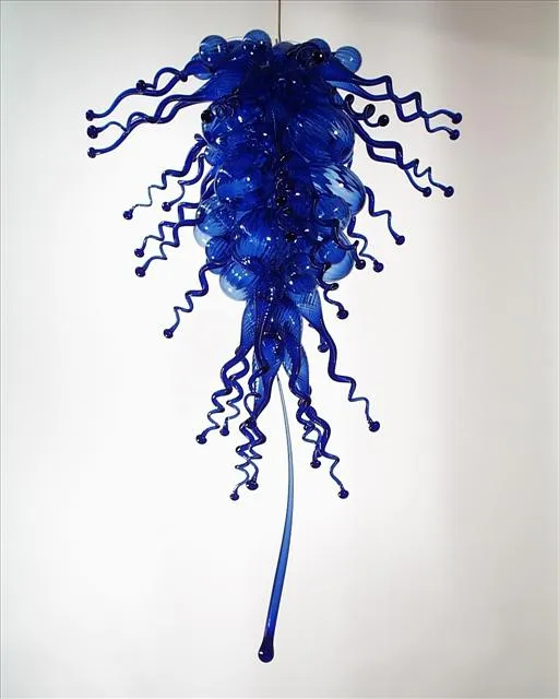 Lång och liten storlek lampor färgkonst dekoration hängande tak kristall ljuskrona 100% handblåst blå glas belysning med hög kvalitet