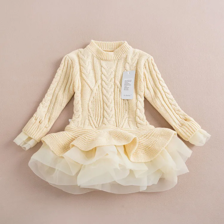 Girls Baby Lace Tutu Sweater Dresses Kids Baby Childrens Clothing 2019 Autumn Winter Long Sleeve Christmas Princess Wedding Party Dress