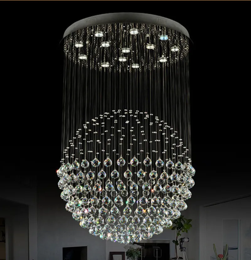 Scala moderna LED Lampadari di cristallo Lampadari di illuminazione per la lobby dell'hotel Foyer a forma di palla a forma di pioggia pendenti