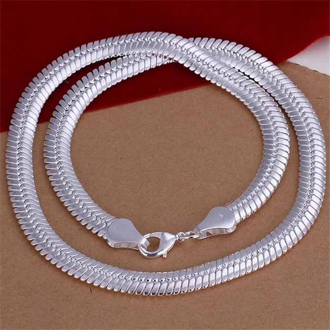 Tung 71g 10mm Flat Snake Necklace Sterling Silver Plate Necklace Stsn209, Partihandel Fashion 925 Silver Chains Necklace Factory Direktförsäljning