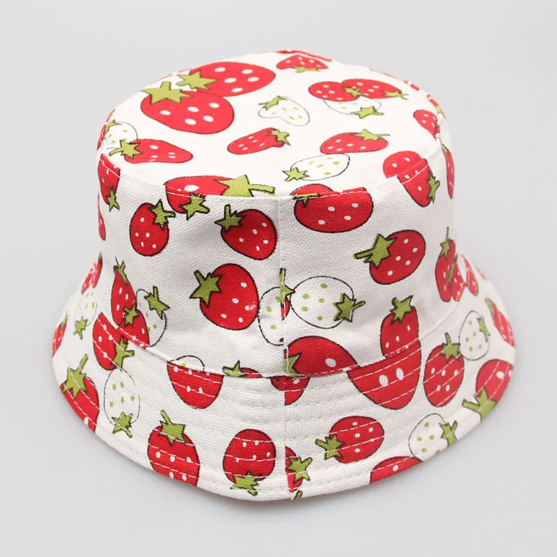 Fashion bucket hats for kids floral strawberry Cherry apple animal printed baby girls boys sunhats infant child toddler caps 30styles H-1