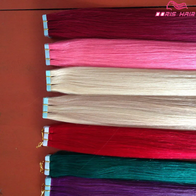 Dubbelsidig lim Rosa Tape Hårförlängningar Straight Indian Colorized Tape Hair Extensions Human Hair Tape In Extensions Gratis DHL