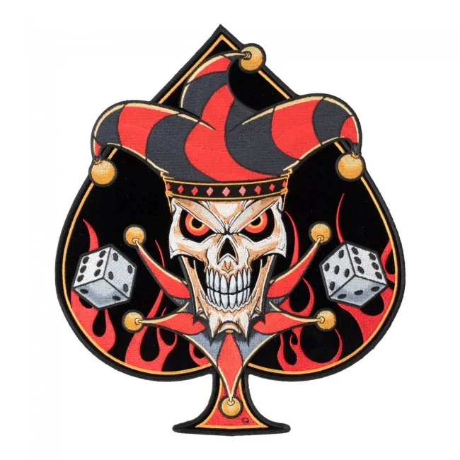 Lucky Jester Blazing Spade With Dice Patch, Biker Back Embroidery Iron On Or Sew On Patches 4.5*5.25 INCH Free Shipping