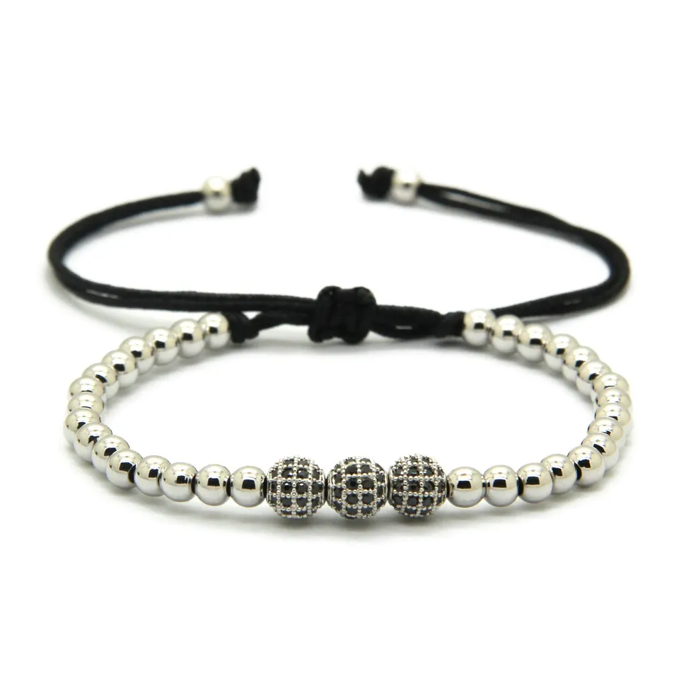 Bracelet tressé en or, or Rose, pistolet noir, perles CZ, 6mm, haute qualité, bijoux pour hommes et femmes