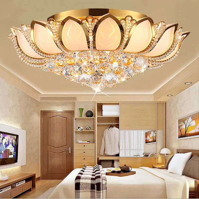 Round Crystal Chandeliers D50cm Flush Mount Ceiling Lamp E14 Led Stainless Steel Lustre Hanging Lights Fixtures Indoor Lighting