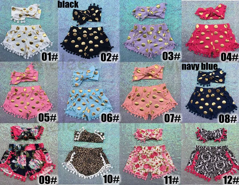 12color bebê criança meninas leopardo flora pompom calções verão meninas headband floral pom pom shorts meninas criança shorts astecas pom pom shorts