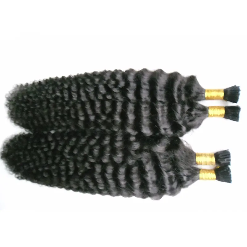 Paznokci I Wskazówka Włosy 100% Remy Human Hair Extensions Kinky Curly 200g # 1 Jet Black Human Fusion Hair 200s Afro Kinky Kręty Keratyna Kij