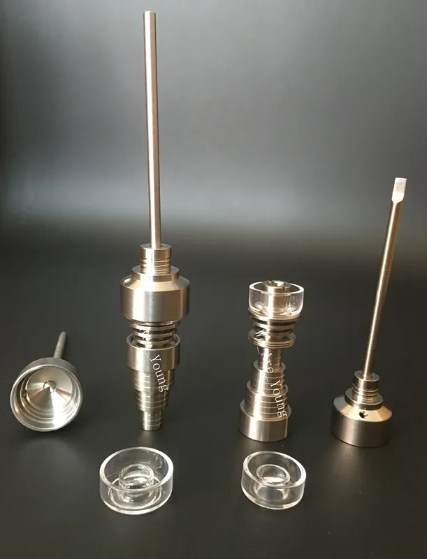 10 mm, 14 mm, 18 mm Domeless Gr2 Titannägel mit Quarzschale und Vergaserkappe 6 in 1 verstellbar Domeless GR2 Titan/Quarz H
