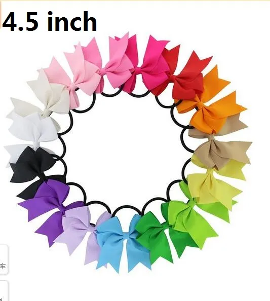 20 sztuk / partia 4.5 cal Cheerleading Łuki Elastyczny Zespół Pony Tail Uchwyt Wstążka Pinwheel Bow Hair Bands Prezent Dziecko Pałąk 196 Kolory