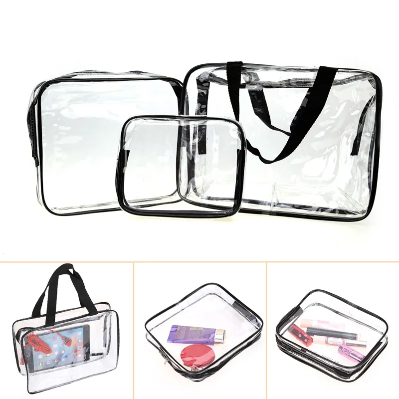 Sacchetti cosmetici per trucco trasparente Borsa da toilette portatile Borsa da viaggio trasparente impermeabile in PVC Organizzazione di stoccaggio per il bagno delle vacanze