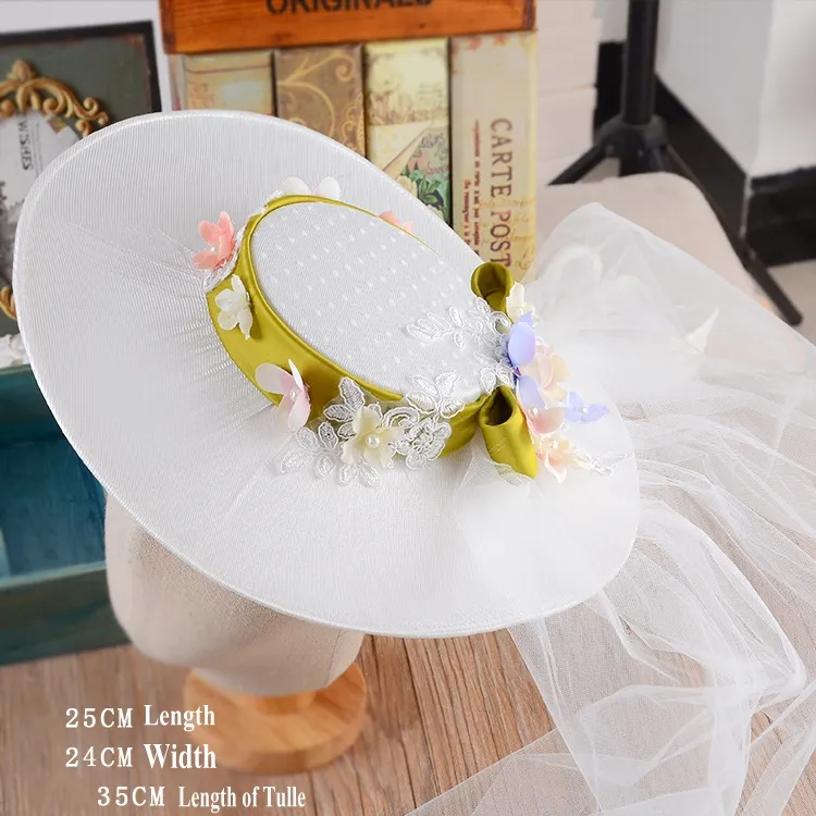 2021 جميلة القبعات الزفاف الحجاب مع الزهور والدانتيل سريع الشحن تول اليد صنع خمر القبعات الزفاف