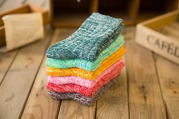 Vintage ECAO Socks Thick Jacquard Hosiery Candy Colors Women Socks Casual Girls Cotton Socks 