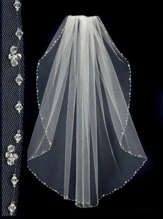 1 meter Fancy One-Tier white and Ivory Beadings Edge Wedding Bridal Veils LK1590