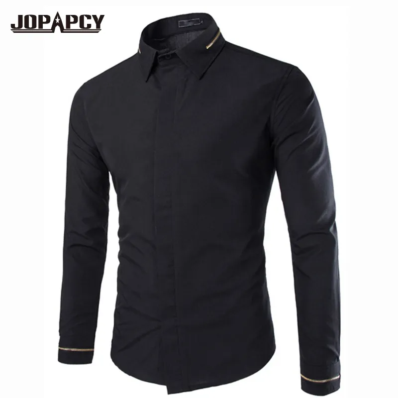 Atacado- Moda Primavera Sólida Preto Camisas Manga Longa Designer Busines Algodão Mens Vestido Camisas Slim Fit Homens Roupas Social MXB0222