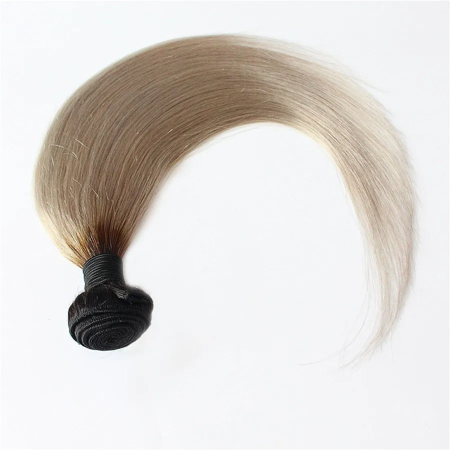 Ombre Cheveux Raides Brésiliens Colorés 100% Cheveux Humains Tissage Bund 100g T1B / Gris Non Remy Tissage de Cheveux