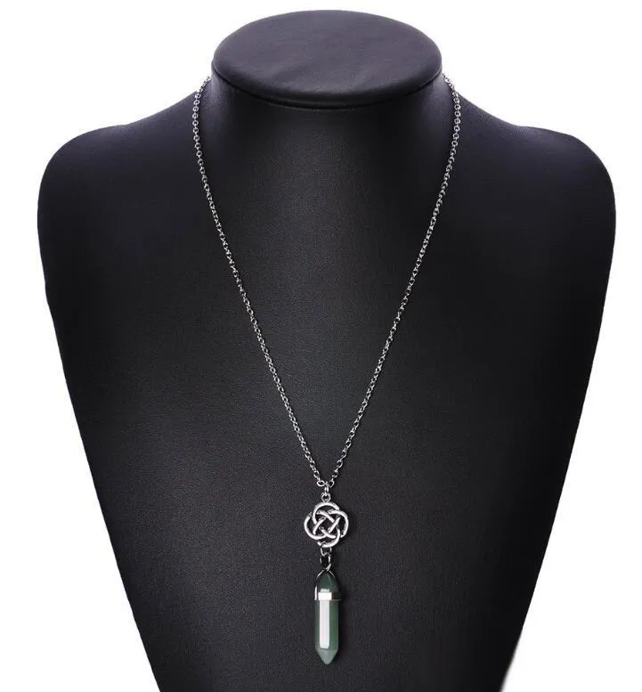 Fashion Star/Lotus Hexagonal Prism Necklaces Gemstone Rock Natural Crystal Quartz Healing Point Chakra Stone Long Charms Women Necklace