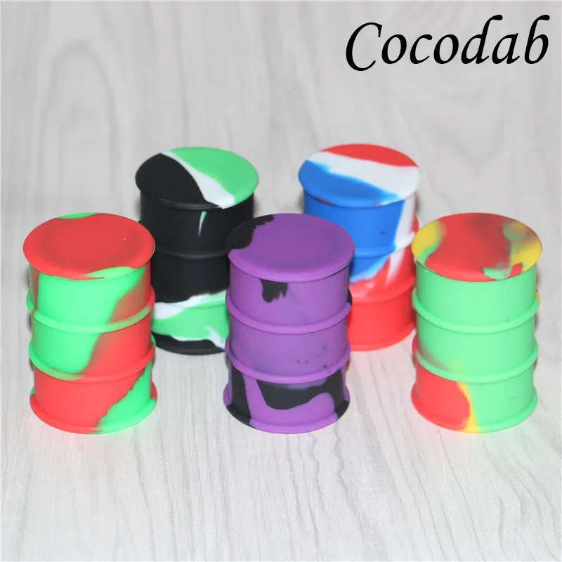 New silicone oil barrel container jars dab wax vaporizer oil rubber drum shape container 26ml large food grade silicon bubbler bong