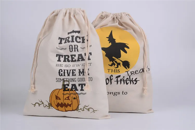 Offre spéciale sacs de bonbons Halloween grands sacs à main en toile tromper ou traiter citrouille diable araignée sacs-cadeaux Halloween en stock