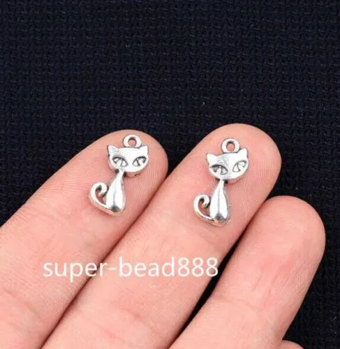 Gratis Ship 500pcs Antik Silver Brons Cat Charms Pendants 19x15mm 17x8mm