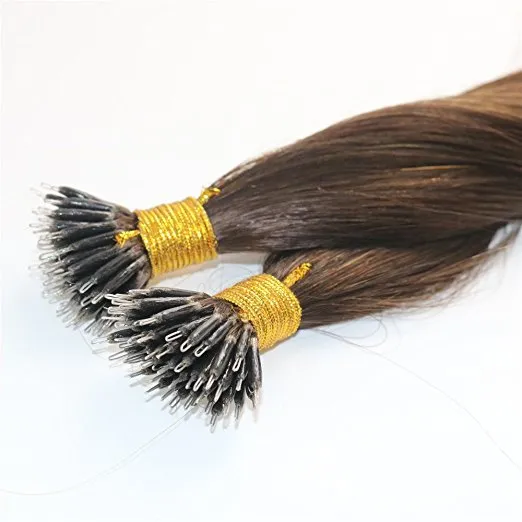 Elbess Human Hair Extensions 1G Strand 100 Strands Nano Bague N ° 4 Moyenne Marron 100% Real Remy Vierge Brésilienne Hair