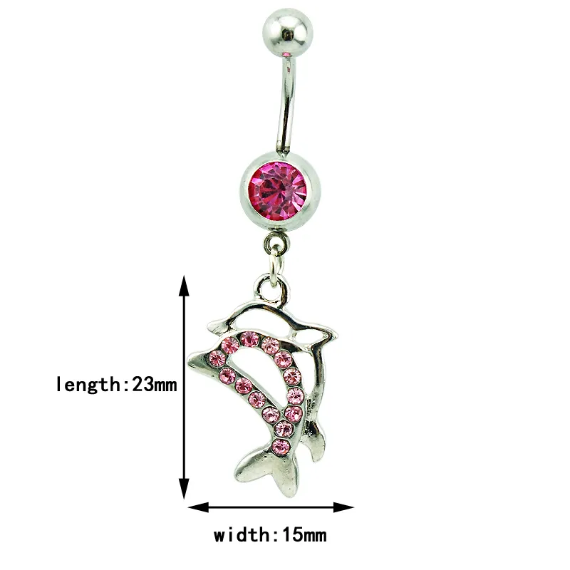 Bijoux De Corps Mode Belly Anneaux En Acier Inoxydable 316L Barbell Dangle Double Dauphin Navel Piercing Bijoux