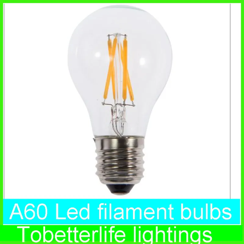 E27 LED Filament Light A60 A19 A60 Lampen E27 B22 8W 6W 4W 2W 360 Hoek LED-verlichting Edison Lamp AC85 ~ 265 V CE ROHS