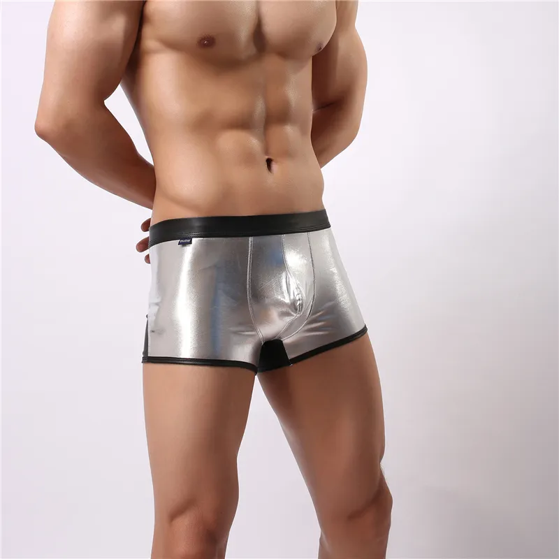 Mens Underwear Men Boxer Underpants Sexy Slips Faxu Leather Smooth Stitching Man Boxers Penis Pouch Male Panties Underpant Shorts Cueca