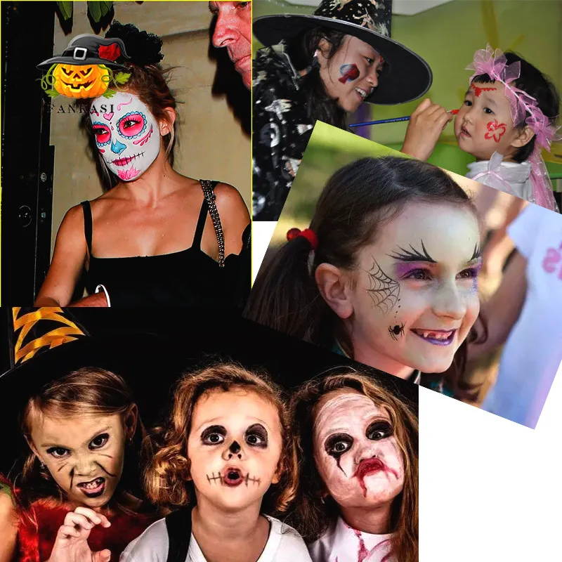 Niet -toxic Halloween Makeup Water Paint Oil Halloween Party Fancy Dress Beauty Make Up Devil Fans Body Painting7369008