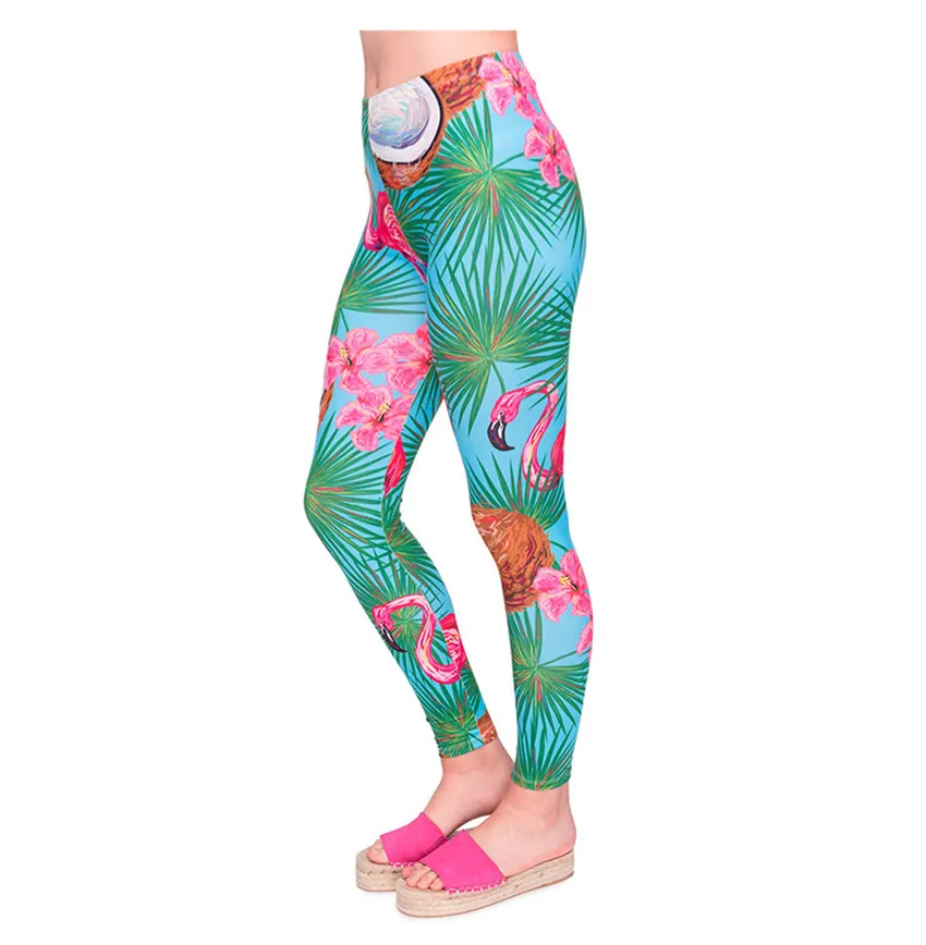 DHL GRATIS! 10 pz/lotto Leggings Donne Coconut Palm Flamingo 3D Stampa Accogliente Legging Donna Vita Alta Casual Leggings Sexy