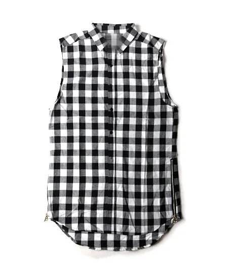 Whole-Tyga L K Hip hop fermeture éclair latérale dorée surdimensionné chemise en flanelle à carreaux tee-shirt hommes décontracté zippper rouge tartan à carreaux dernier roi Tee sh281c