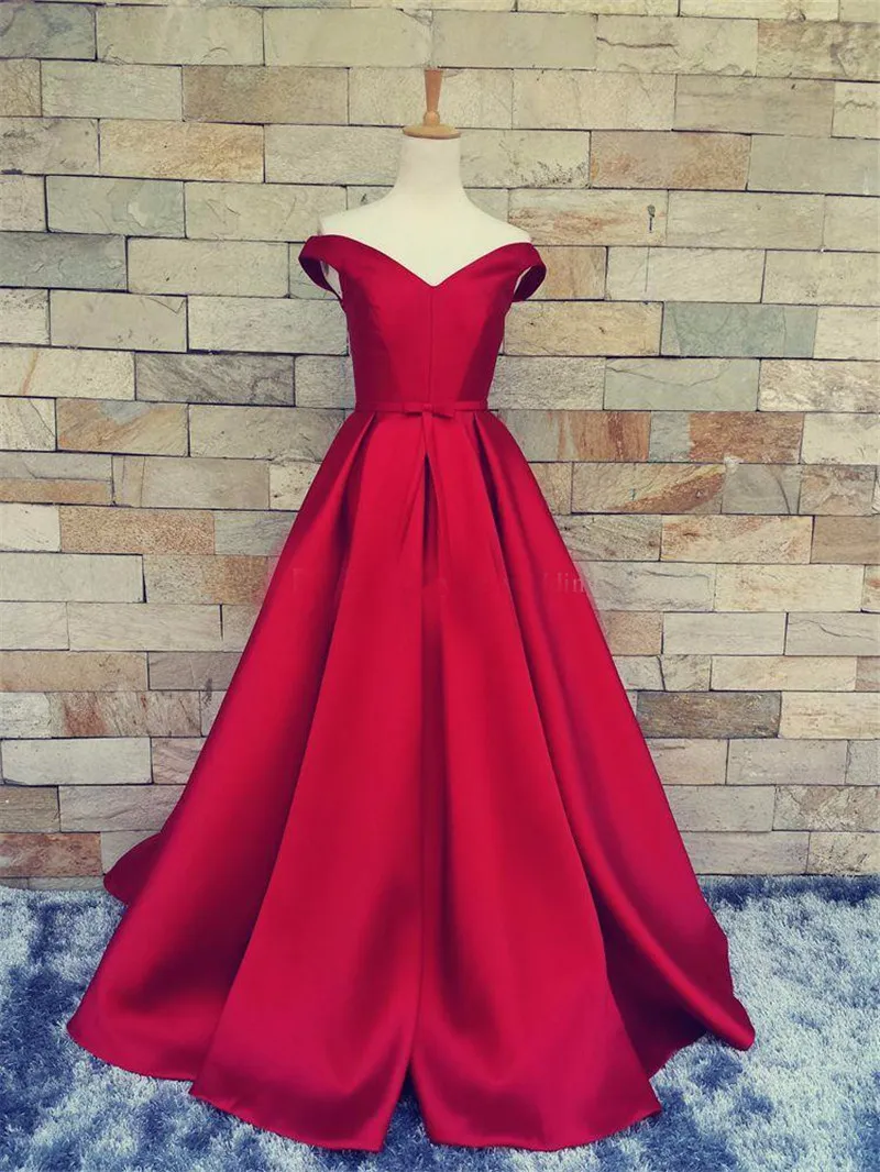 Robes De Soiree Longue 2019 Robe Mae Da Noiva Hors De Lepaule Rouge Satin Pas Cher Robes De Bal Pour Les Femmes Robes Formelles Du 125 27 DHgate