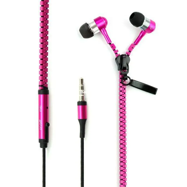 Zip auricolare in-ear con microfono 3,5 millimetri di metallo gemme cerniera cuffia auricolare MP3 MP4 Samsung S5 S6 htc
