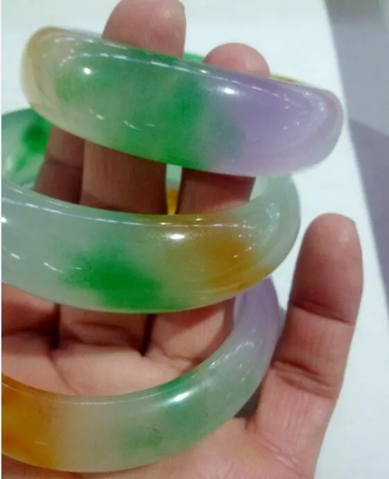 NEW- Wonderful Multicolor Purple Green Natural Real Jade Lucky Bracelet Round Bangle Fashion Jewelry Jade Bangles 56-60mm