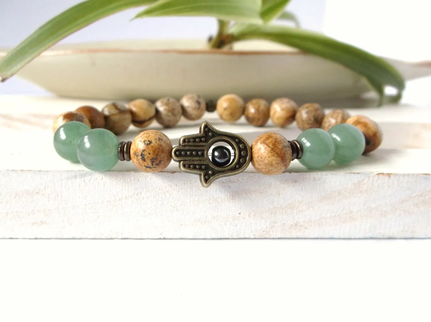 SN0306 livraison gratuite bracelet Hamsa vert aventurine image jaspe bracelet Hamsa main bracelet pierre naturelle bracelet de yoga