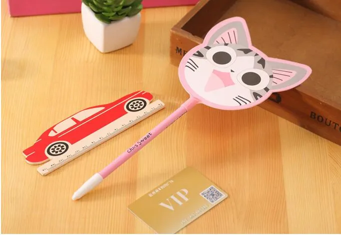 Cute Cartoon Cat Sprout Creative Fan Ballpoint Pens Wholesale Plastic Multicolor Korea Stationery G884