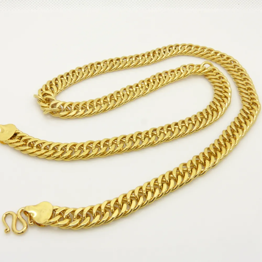 10mm Широкий двойной Снаряженная цепи Твердые 18k желтого золота Заполненные мужские цепи ожерелье 24in