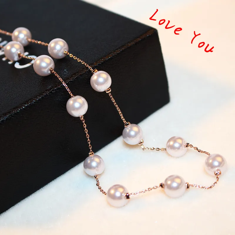 Vintage Pearl Necklace Rose Gold Plated Link Chain Necklace Fashion Women Choker Necklace for Bride Wedding Party Jewelry