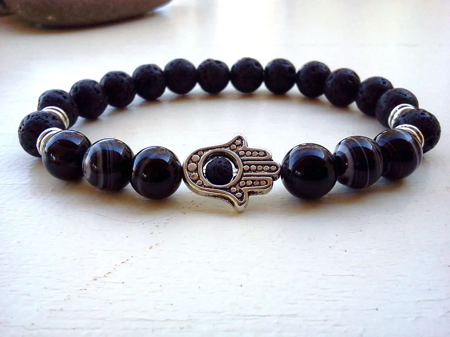 SN0296 Lava Hamsa pulsera Eye Bead Jewelry Buena mano pulsera Fátima mano pulsera Envío Gratis