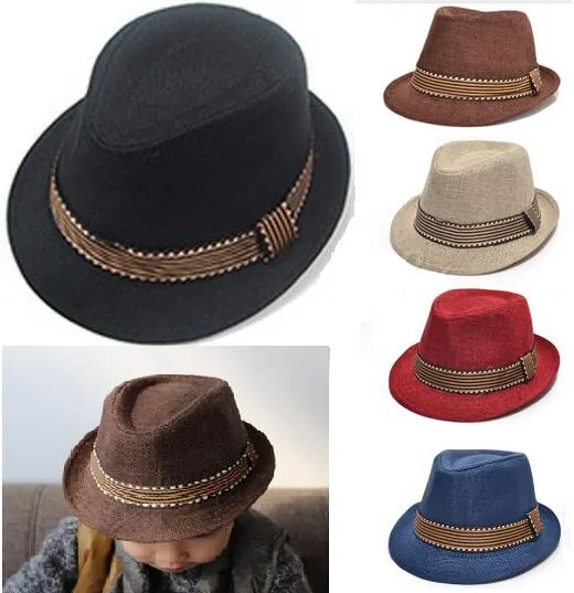 2016 Nieuwe mode Kids Boy Girl Unisex Fedora Hat Contrast Trim Cool Jazz Hat Trilby Cap Newborn Photography Prop Trilby