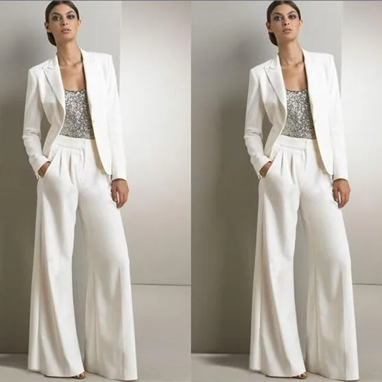 Taglie forti Pantalone per la madre della sposa Abito da sposo con paillettes a maniche lunghe per madri con giacca e tailleur pantalone per ospiti di nozze