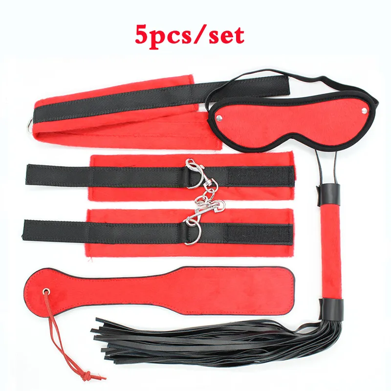 5Pieces/Pack Leather Fetish Bondage Restraint Handcuffs whip Mask(Eye patch) Spanking Paddle Neck Collar Sex Toys Adult Games