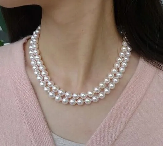Double Strand White Freshwater Pearl Necklace For Women - 17-18 Inch, AAA Quality, Sterling Silver Clasp - View #7