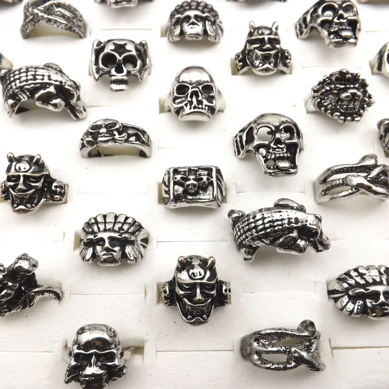 Fashion Alloy Rings Hip Pop Style Skull&devil Designed Rings Fit Halloween Party Mix Lot 50PCS Wholesale