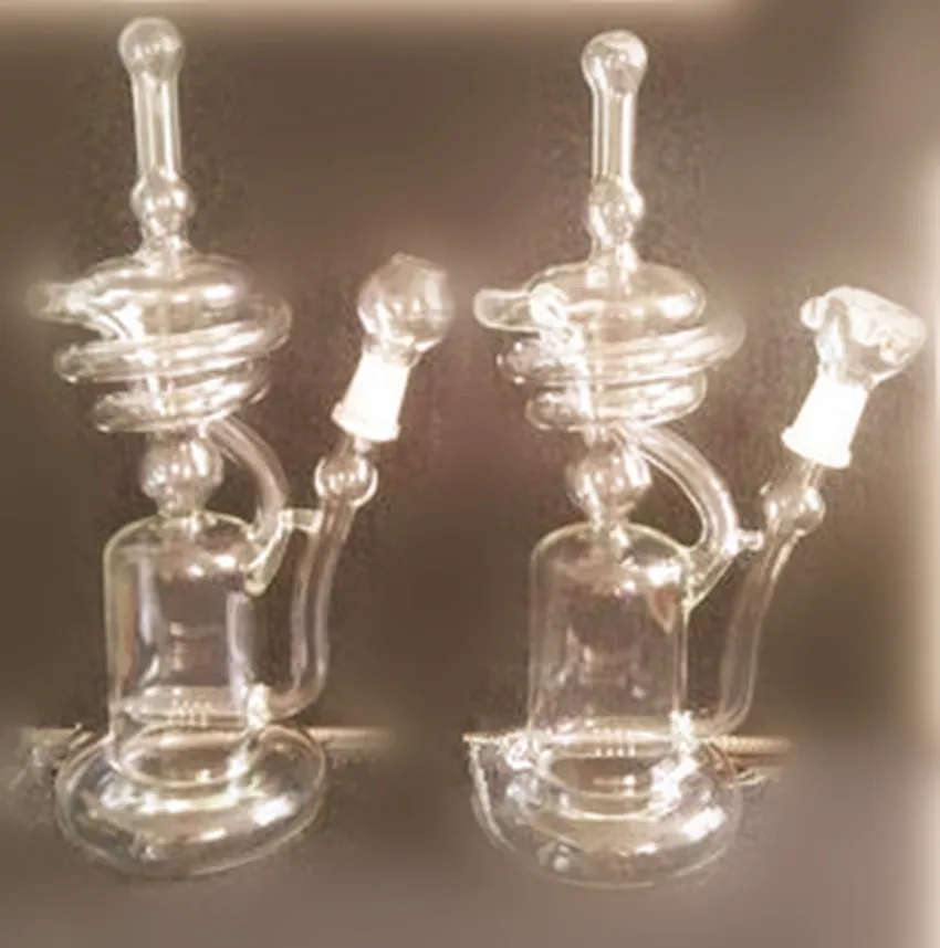 Glass water bongs 10.5" inch spiral tall rig with inline perc with 14mm spiral designed ,two functions Glass Recycler