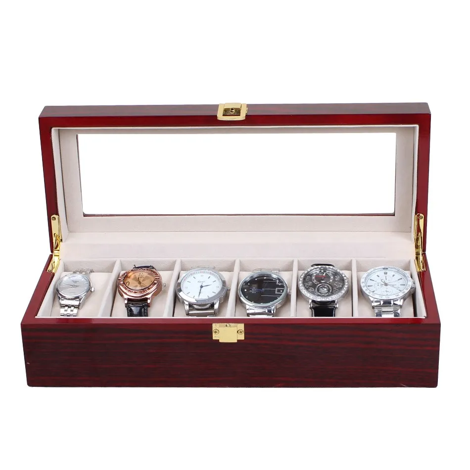 6 Grids High Grade Wooden Sell Display watch box& Jewelry Box China Packaging Factory Supply May Customize