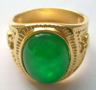 Joyas 18K GP anillo de hombre de jade verde 8,9,10,11,12